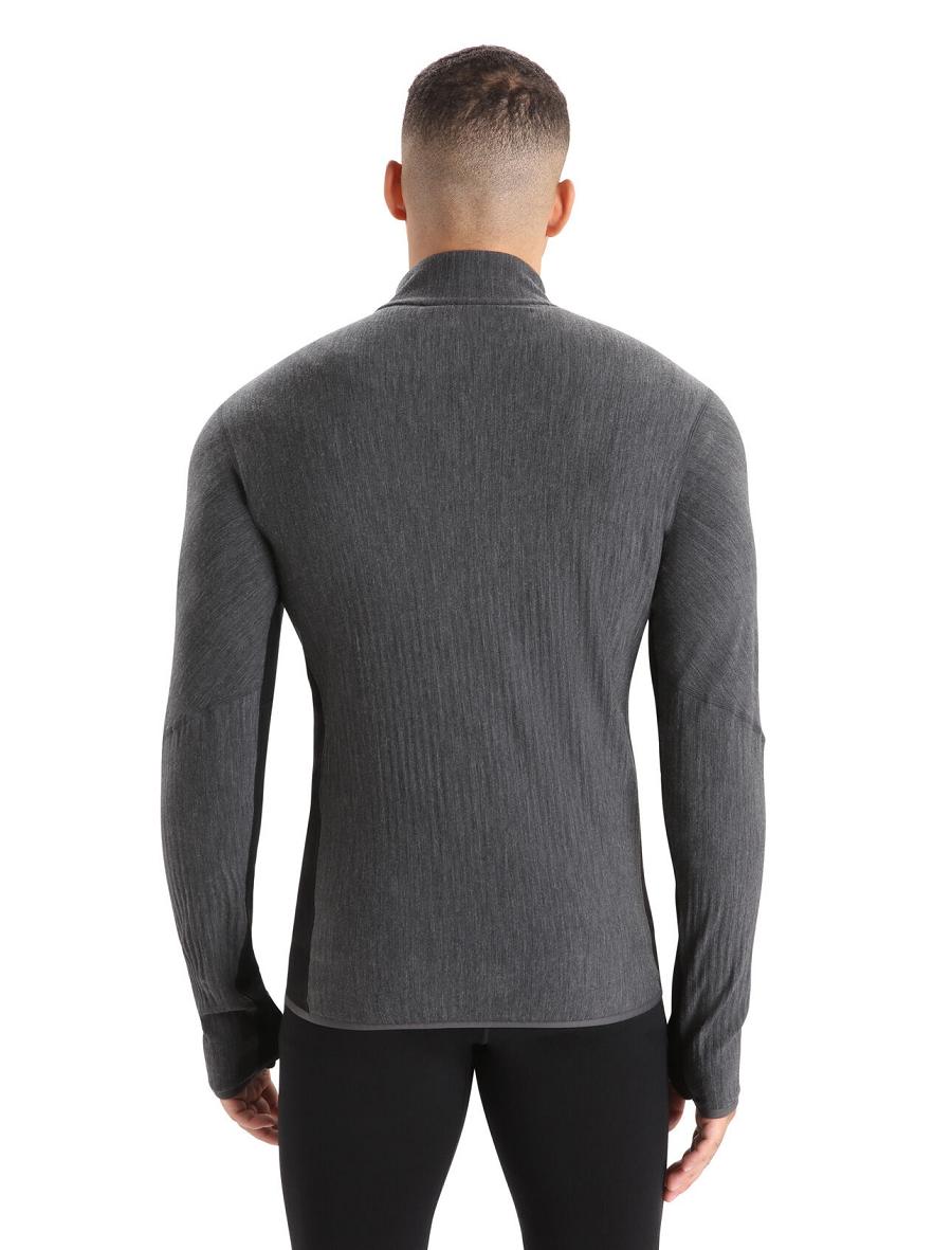 Jet Heather / Black Men's Icebreaker RealFleece™ Merino Descender Long Sleeve Zip Jackets | USA 1243XYUF